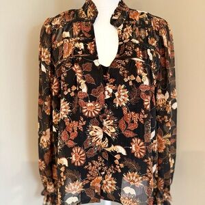 Evereve Black and Tan Floral Blouse